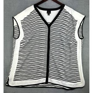 Worthington White with Black Stripes V-neck Sleeveless polyester blouse Size 2X
